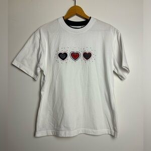 Vtg y2k 90s Parisian ‎ white tee heart embroidery glitter Blouse top Size S